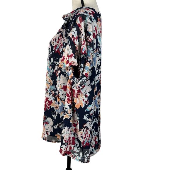 Lane Bryant SZ 18 Top Abstract Floral Lined V-Neck Ruffled Flutter Sleeves Multi - Picture 7 of 10